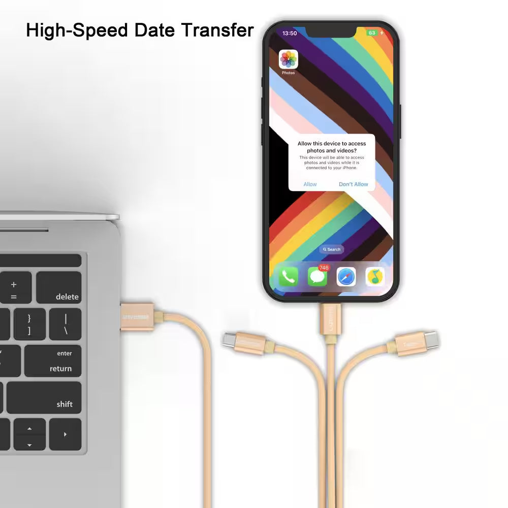 10Ft. 3-In-1 Cable for Lightning, USB-C and Micro-Usb