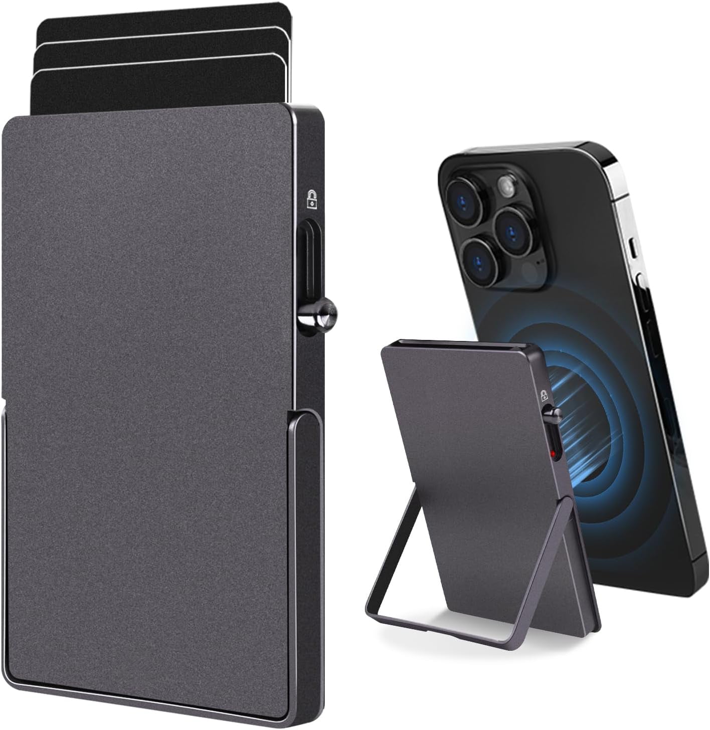 RFID Blocking Wallet Minimalist Slim Card Holder for Magsafe with Adjustable Stand, Metal Pop Up Magnetic Wallet for Men TOYFID TOYFID Wallet