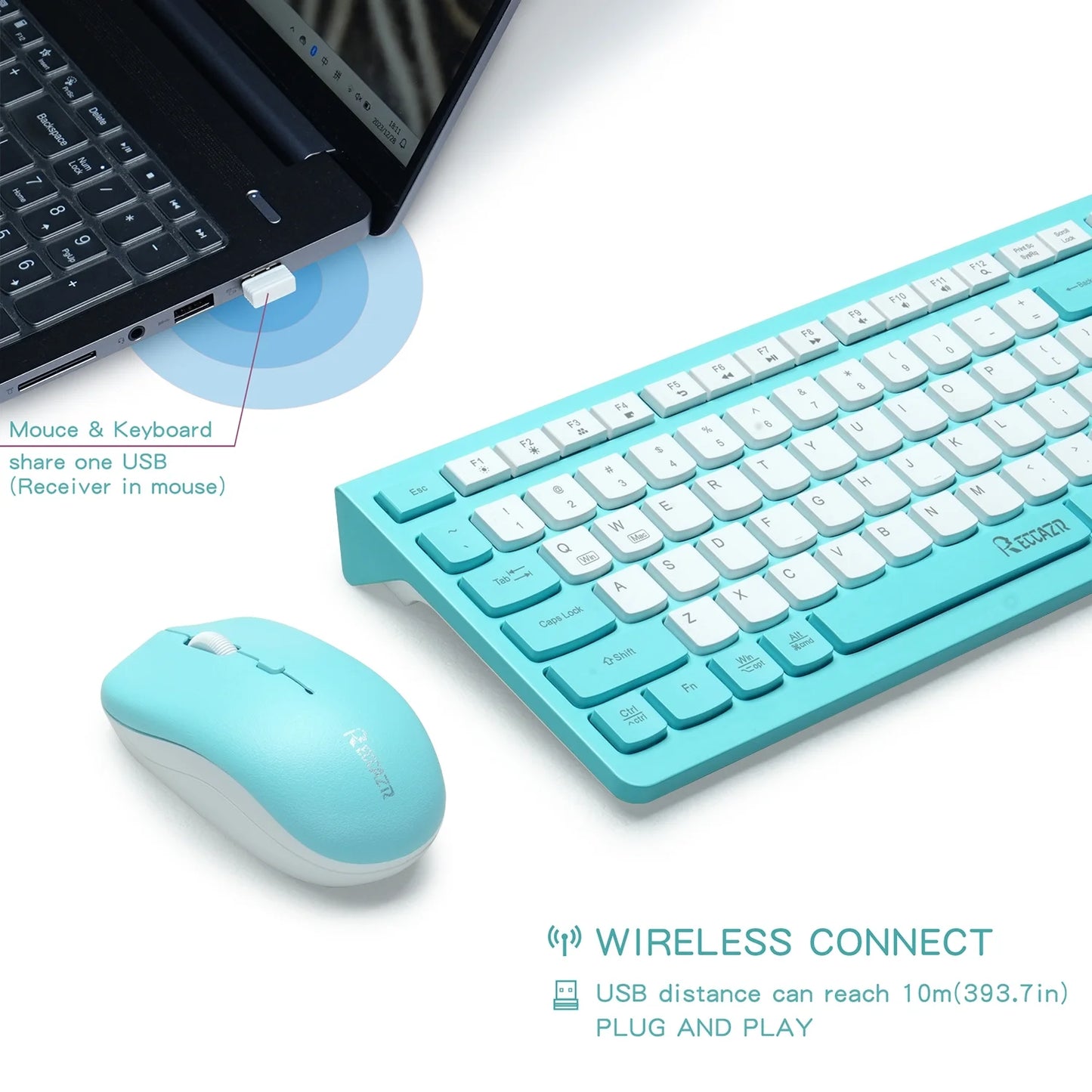 Wireless Keyboard and Mouse Combo for Windows, 2.4 Ghz Wireless, 12 Multimedia and Shortcut Keys, 3-Year Battery Life, for PC, Laptop(Blue)