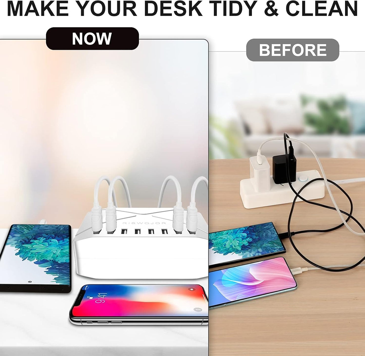 Multiple USB Charger Station, 40W 8 Port USB Charging Station with Intelligent Detect，Multi Port USB Charger for Iphone，Galaxy，Note，Ipad Tablets and Other Multiple Devices（White）