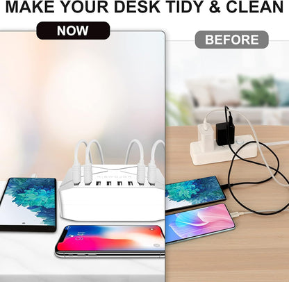 Multiple USB Charger Station, 40W 8 Port USB Charging Station with Intelligent Detect，Multi Port USB Charger for Iphone，Galaxy，Note，Ipad Tablets and Other Multiple Devices（White）