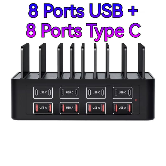 150W Universal Multi USB Charger 16 Port USB Type C Fast Charging Station Stand for Iphone Ipad Samsung Xiaomi Tablet Carregador