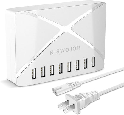 Multiple USB Charger Station, 40W 8 Port USB Charging Station with Intelligent Detect，Multi Port USB Charger for Iphone，Galaxy，Note，Ipad Tablets and Other Multiple Devices（White）