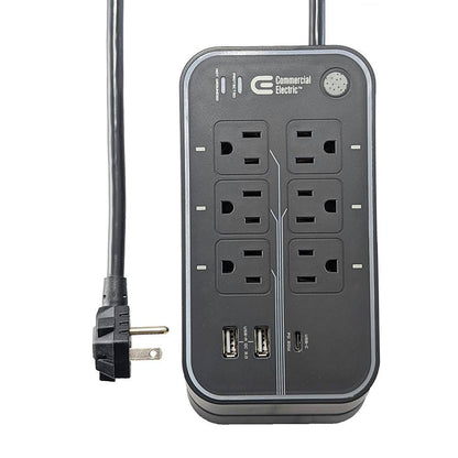 6 Ft. 6-Outlet RGB Gaming Surge Protector with 2 USB-A and 1 USB-C, Black