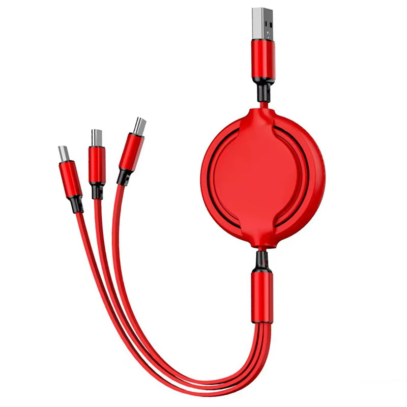 3 in 1 Retractable USB Cable Fast Charging Data Cord for Iphone Samsung Huawei Xiaomi Multi Port Multiple Charging Wire