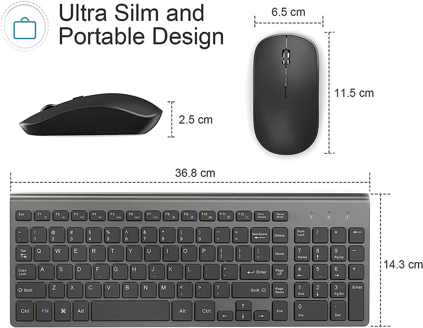 Wireless Keyboard and Mouse,2.4G Ergonomic and Slim Wireless Computer Keyboard Mouse Designed for Windows, PC, Laptop,Tablet - Black Grey