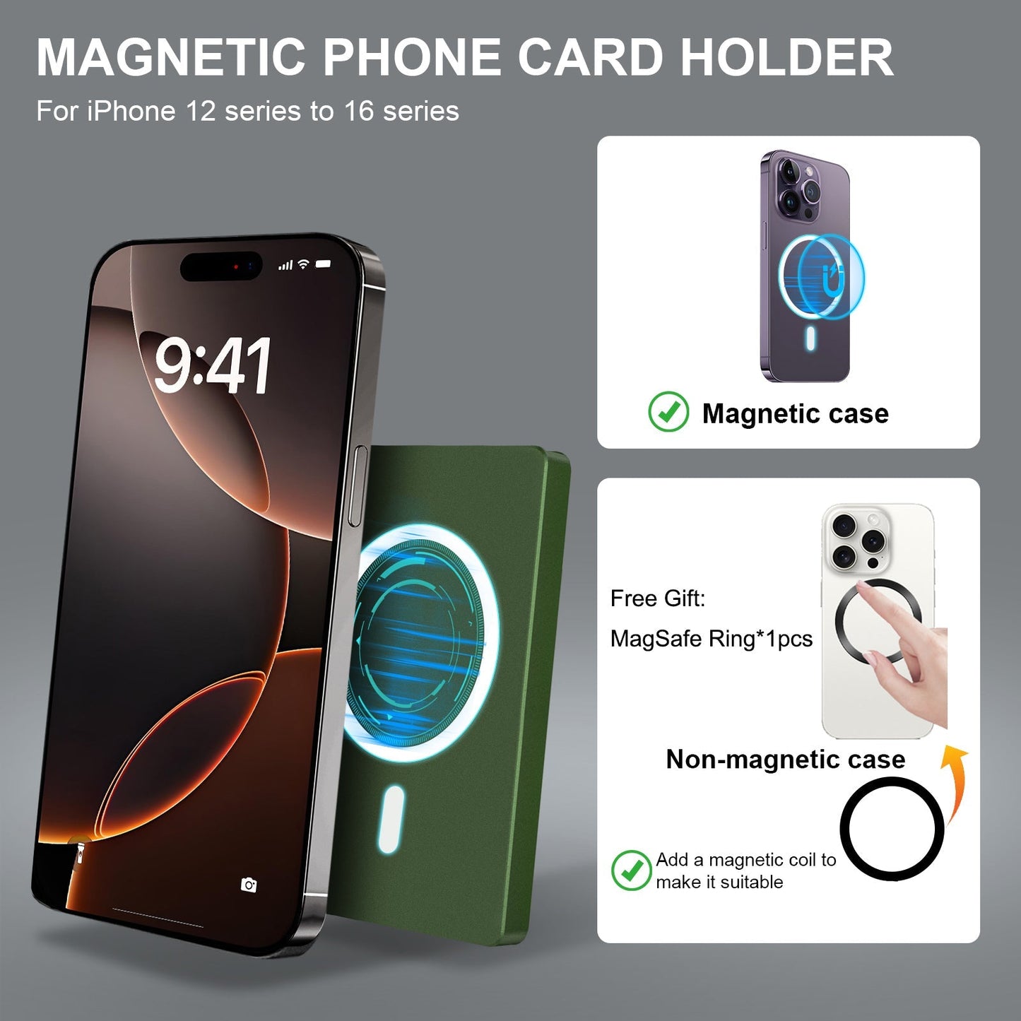 RFID Blocking Wallet Minimalist Slim Card Holder for Magsafe with Adjustable Stand, Metal Pop Up Magnetic Wallet  for Men TOYFID TOYFID Wallet