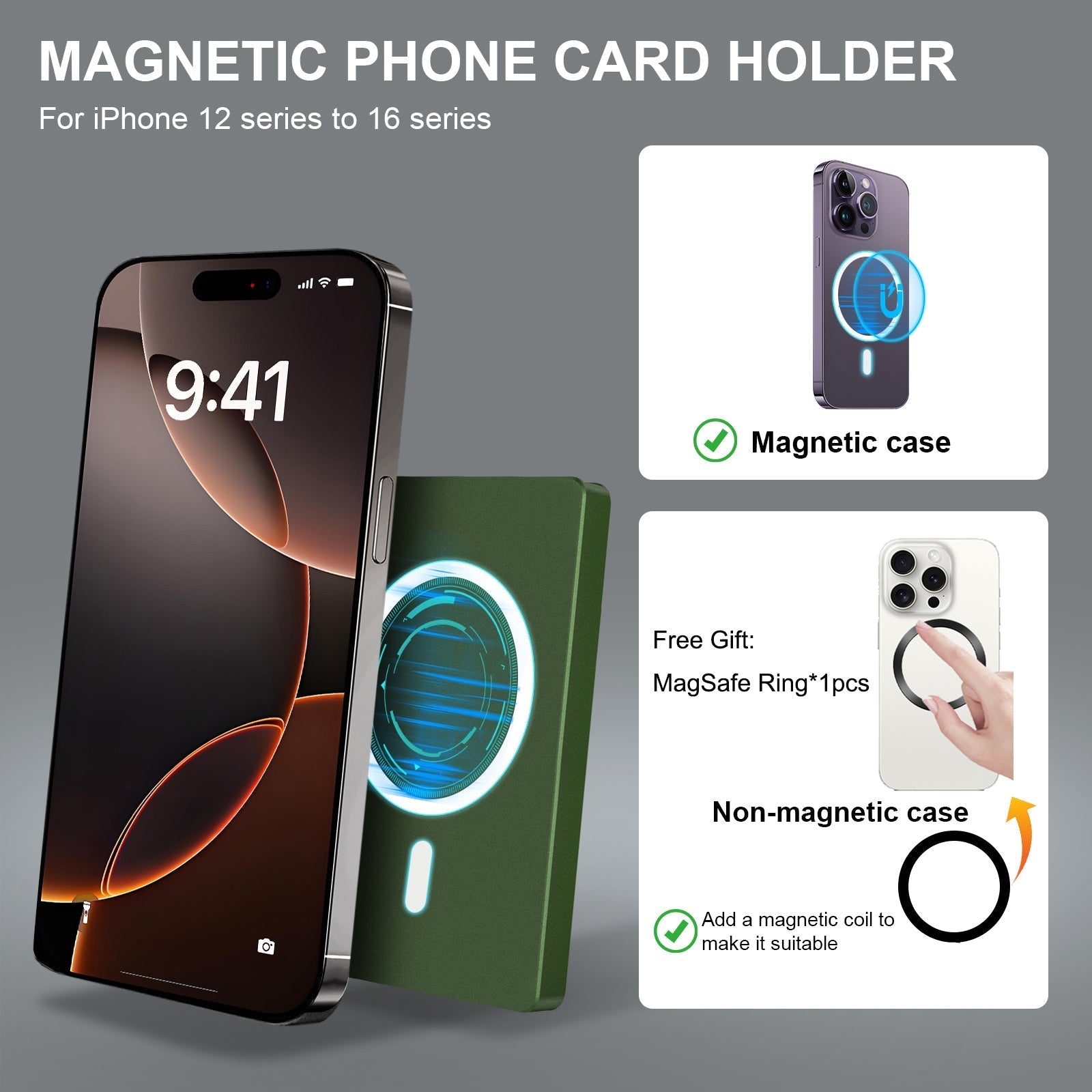 RFID Blocking Wallet Minimalist Slim Card Holder for Magsafe with Adjustable Stand, Metal Pop Up Magnetic Wallet  for Men TOYFID TOYFID Wallet