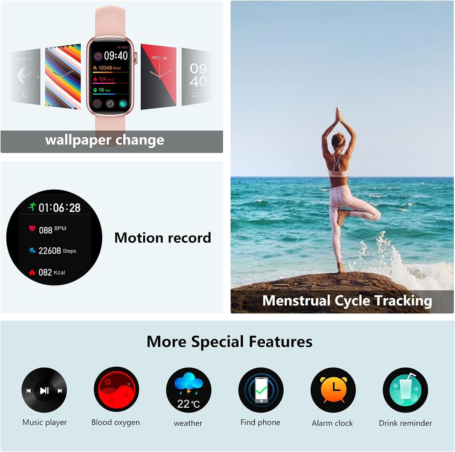 Fitness Tracker, Smart Watch Sleep Tracker Calorie Step Counter, IP68 Waterproof Fitness Watch Activity Tracker for Women Men