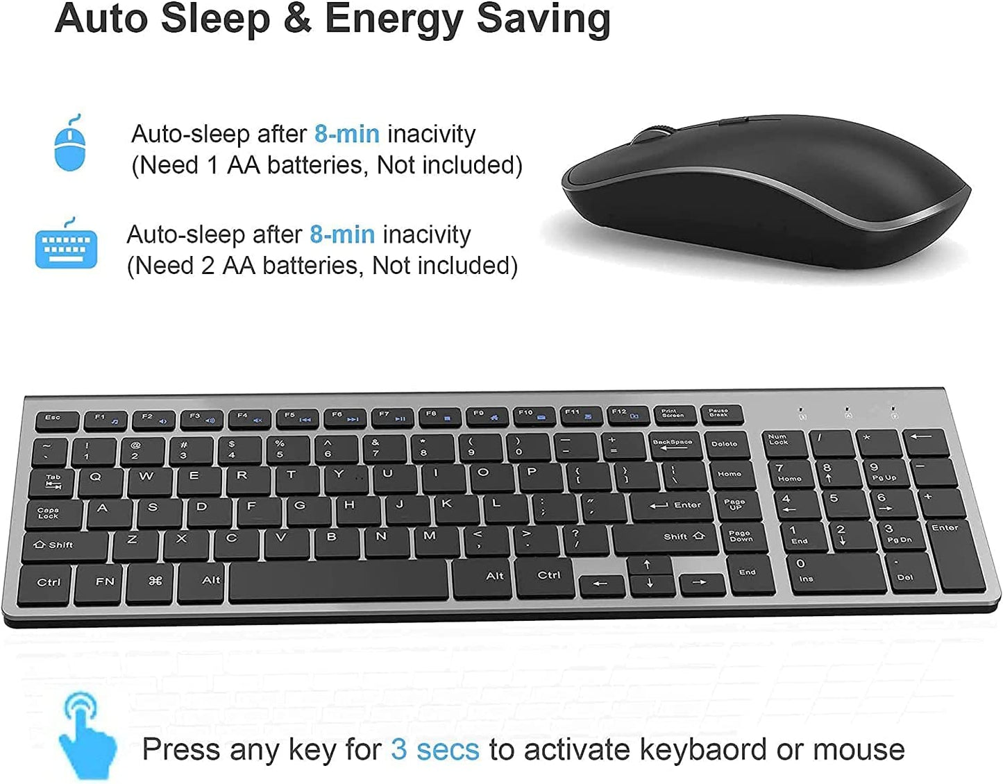 Wireless Keyboard and Mouse,2.4G Ergonomic and Slim Wireless Computer Keyboard Mouse Designed for Windows, PC, Laptop,Tablet - Black Grey