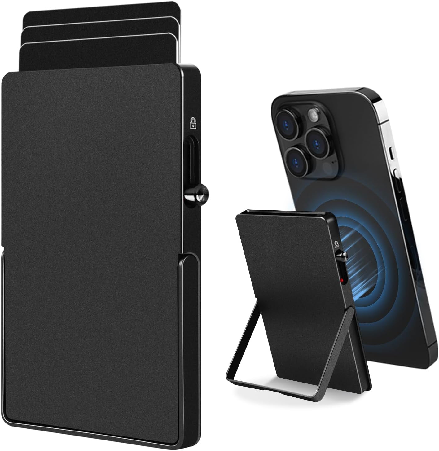 RFID Blocking Wallet Minimalist Slim Card Holder for Magsafe with Adjustable Stand, Metal Pop Up Magnetic Wallet  for Men TOYFID TOYFID Wallet