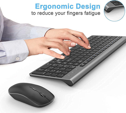 Wireless Keyboard and Mouse,2.4G Ergonomic and Slim Wireless Computer Keyboard Mouse Designed for Windows, PC, Laptop,Tablet - Black Grey