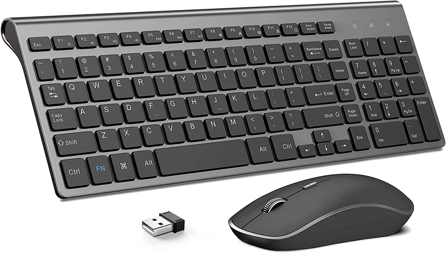 Wireless Keyboard and Mouse,2.4G Ergonomic and Slim Wireless Computer Keyboard Mouse Designed for Windows, PC, Laptop,Tablet - Black Grey