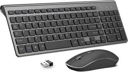 Wireless Keyboard and Mouse,2.4G Ergonomic and Slim Wireless Computer Keyboard Mouse Designed for Windows, PC, Laptop,Tablet - Black Grey