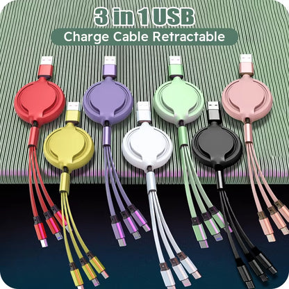 3 in 1 Retractable USB Cable Fast Charging Data Cord for Iphone Samsung Huawei Xiaomi Multi Port Multiple Charging Wire