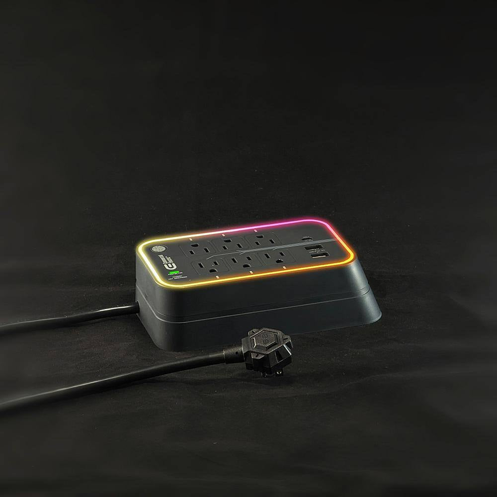 6 Ft. 6-Outlet RGB Gaming Surge Protector with 2 USB-A and 1 USB-C, Black