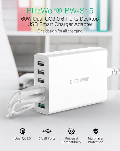 60W Dual QC3.0 6 Port USB PD Phone Charger for iphone for huawei Mobile Phone Chargers Accessories USB Fast Charging Vimost Shop
